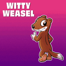 a witty weasel giving a thumbs up on a purple background
