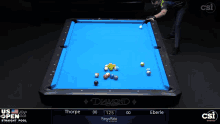 a pool table with a blue cloth that says diamond