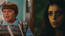 a boy and a woman are looking at each other
