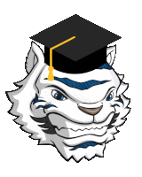 a cartoon tiger wearing a graduation cap with a yellow tassel