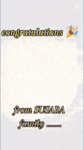 congratulations from susara family with a picture of a ice cream cone