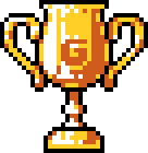 a pixel art illustration of a trophy with the letter g on it