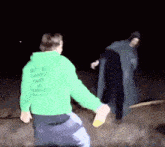 a person wearing a green hoodie that says " do n't smoke "