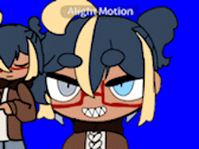 a cartoon character with a blue background and the words align motion on the bottom