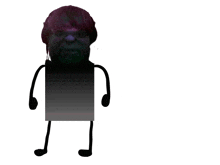 a cartoon of a man with a purple haircut and a purple shirt is standing with his hands on his hips