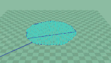 a 3d model of a red and yellow object on a checkered surface