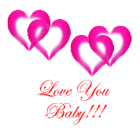 pink and purple hearts with the words love you baby written in red