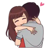 a cartoon of a woman hugging a man with a heart in the background .