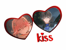 a picture of a girl and a boy with the word kiss below