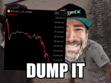 a man with a beard is smiling in front of a bitcoin / u.s. dollar graph
