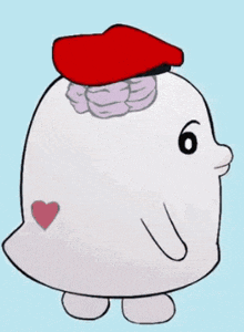 a cartoon character wearing a red hat has the number 6 on his head