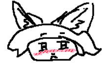 a pixel art drawing of a cat with ears and a red cheek .