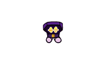 a cartoon drawing of a hand and a purple object with a bow on it