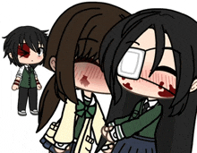 a girl with a bandage on her eye is kissing another girl with a bandage on her eye