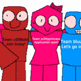 a group of cartoon characters are standing next to each other and one of them has a sign that says team c00lkidd join today