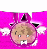 a cartoon drawing of a planet with wings and a bow tie