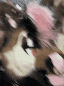 a close up of a person with pink hair