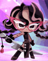 a cartoon character with glasses and a mask holding a sword