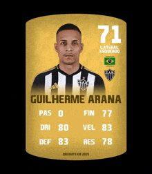a soccer card for guilherme arana with the number 71