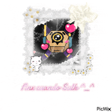a picture of a robot with hearts and the words finx cuando salik