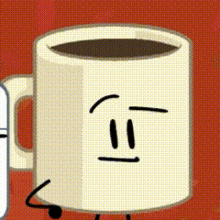 a cartoon drawing of a coffee mug with a face and legs