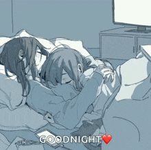 a drawing of two girls hugging each other with the words goodnight below them
