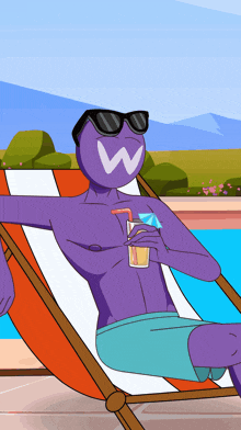 a cartoon character with a w on his chest is sitting in a chair