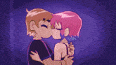 a boy and a girl kissing in a pixel art