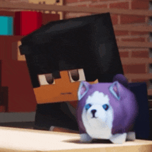 a stuffed dog is sitting on a table next to a person in a video game .