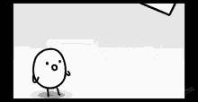 a black and white drawing of a cartoon character with a hamburger in the background