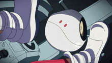 a cartoon drawing of a robot with a red eye