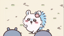 a cartoon of a rabbit with a flower on its head surrounded by pigs