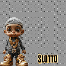 a cartoon character with a gold chain around his neck and the word lotto on the bottom