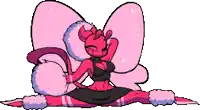 a cartoon drawing of a red butterfly with pink wings sitting on the ground .