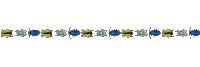 a row of blue and yellow bugs are lined up in a row