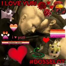 a picture of a man and a woman with the words i love yuri on top