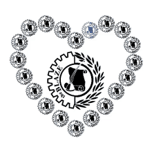 a heart made of gears and laurel wreaths with the laze logo in the middle