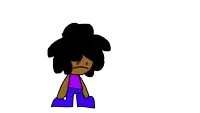 a cartoon character with a purple shirt and purple pants .