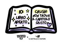a cartoon drawing of an open book with the words crush non trova il capitolo giusto