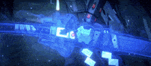 a glowing blue object with the letters ec on it