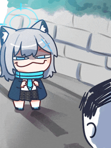 a drawing of a girl with a cat ear and a scarf around her neck