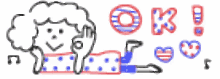 a drawing of a woman laying on a couch with the word ok written in red white and blue