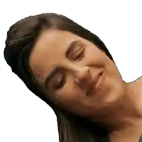 a close up of a woman 's face with a white background