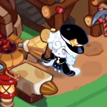 a cartoon character wearing a top hat is holding a stick .