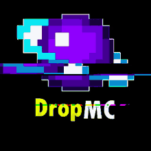 a logo for dropmc shows a purple and blue cube