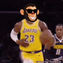 a cartoon of a basketball player wearing a lakers jersey