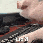 a pig is typing on a keyboard with the words що ? on the bottom