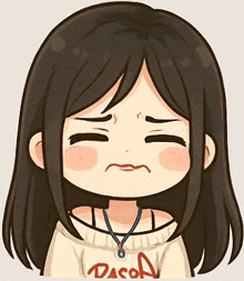 a cartoon drawing of a girl wearing a sweater that says dacoa