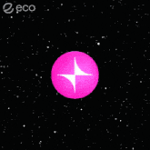a pink circle with a white star in the center is surrounded by a blue background