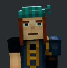 a minecraft character with red hair and a blue hat on